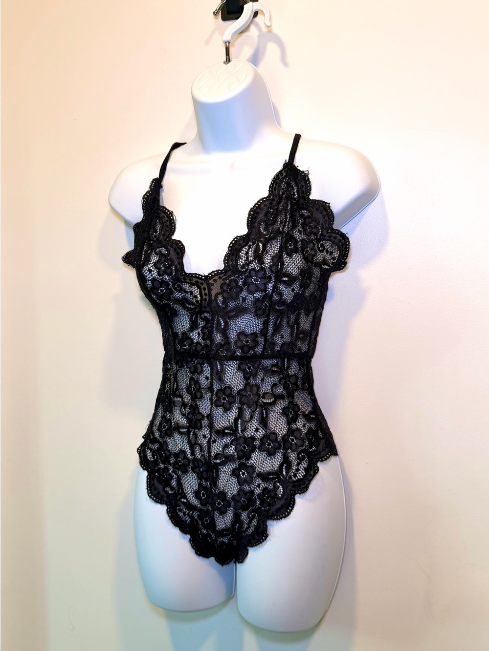 Black Floral Sheer Lace Bodysuit Size S Whimsigoth Y2K Dark Fairy Grunge - Picture 4 of 10